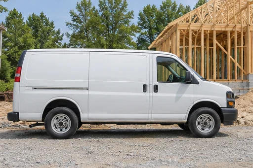 White work van at a construction site